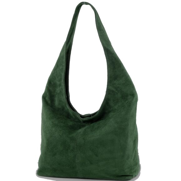 Handbags - 8002 T150 Shoulder Bag Large Suede Handmade in Italy Black-green